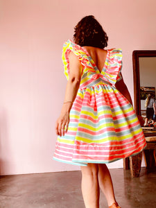 Neon stripped ruffle dress