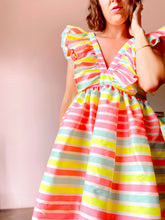 Load image into Gallery viewer, Neon stripped ruffle dress
